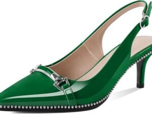 AUMOTED Sandalias de vestir cómodas de 2.5 pulgadas para mujer, con cuentas y puntera puntiaguda, tacón bajo