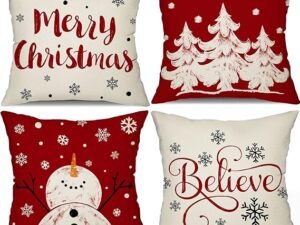 DFXSZ Juego de 4 fundas de almohada rojas de Navidad de 18 x 18 pulgadas para decoraciones de Navidad, diseño de árbol de Navidad, copo de nieve, decoración de invierno para el sofá del hogar