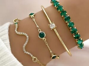 4PCS/Set Fashionable Rhinestone Full Metal Bracelet Set for Women's , Jewelry Birthday Party Gifts