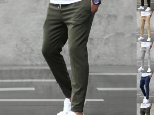 Men’s Casual Pants With Pockets Fashion Slim Fit Drawstring Trousers