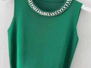 Gilet sans manches perlé pour femme – style coréen