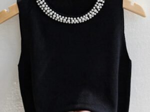 Gilet sans manches perlé pour femme – style coréen