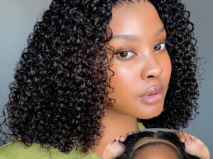 Pelucas de cabello humano Bob con ondas de agua rizadas cortas, pelucas frontales de encaje HD 13×4,