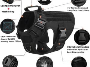 Gilet Militaire Tactique pour Animaux de Compagnie – Ensemble Harnais et Laisse pour Chiens