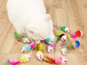 Fausse Souris en Fourrure de Lapin avec Plume Arc-en-Ciel – Jouets Amusants pour Chaton