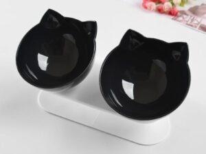Double Bol pour Chat – Mangeoire Surélevée Antidérapante pour Nourriture et Eau
