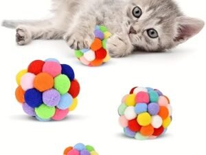 Boule en Peluche Élastique Colorée pour Chat – Jouet Amusant avec Cloche
